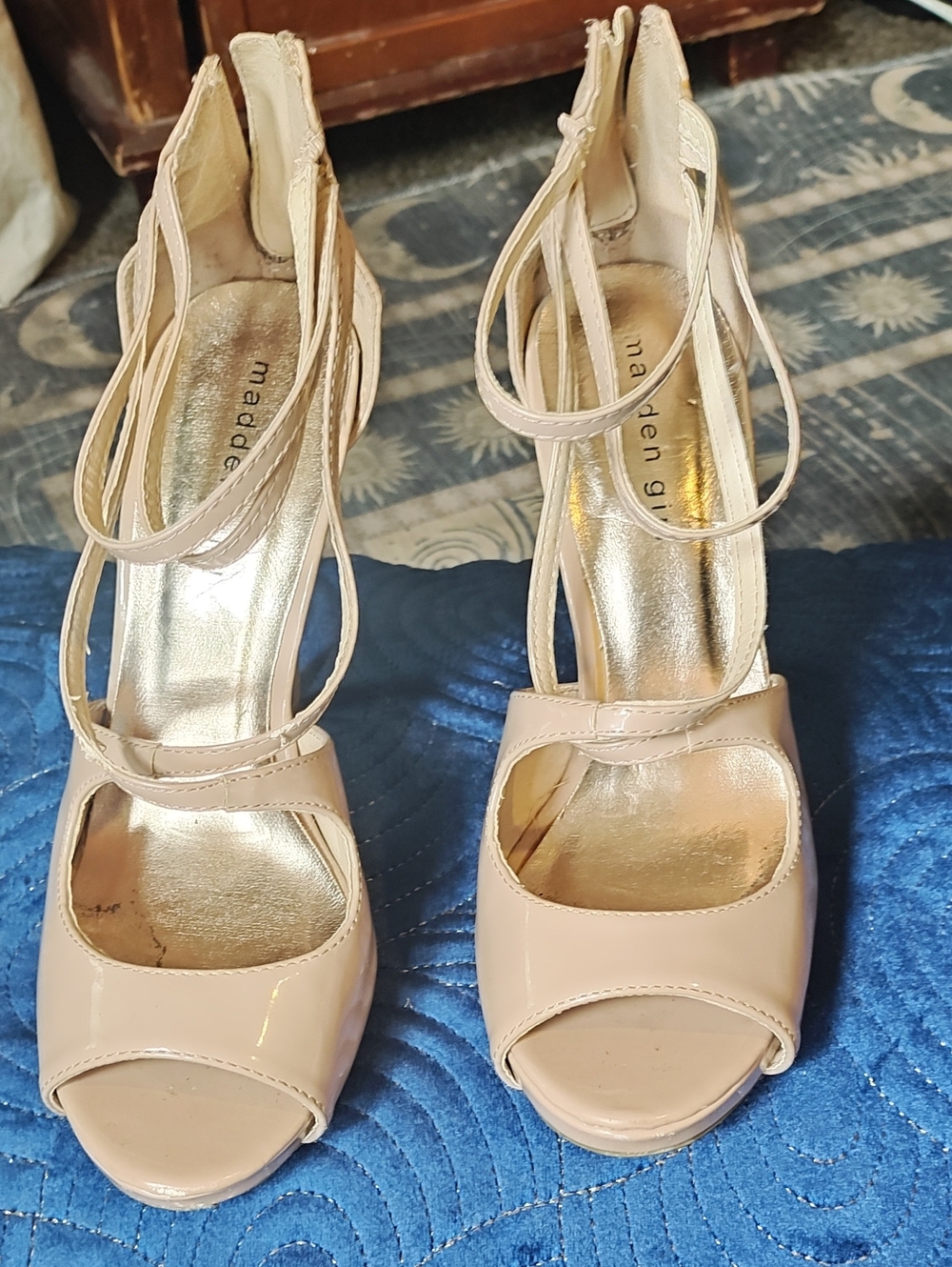 Madden Girl Nude Patent Strappy Open-Toe Heels
